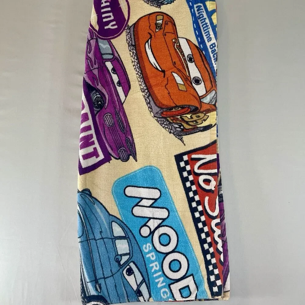 Disney Store Pixar Cars Lightning McQueen Tow Mater Cotton Beach Towel 34” X 64”